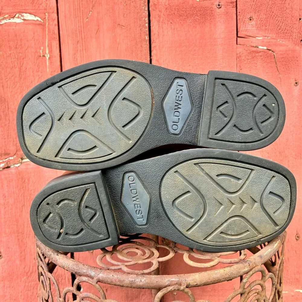 Old West Boots Boys Girls 1.5 D Brown Leather Square Toe Cowboy Western Boots